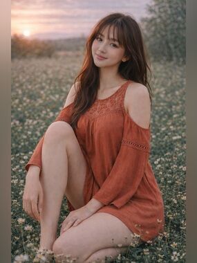 New crochet panel cold shoulder Flowy terra-cotta boho tunic free spirited dress